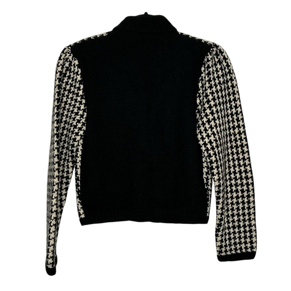 South Wool 100% Virgin Wool Houndstooth Pattern Puff Shoulder Knit Cardigan Sz S - Picture 2 of 9